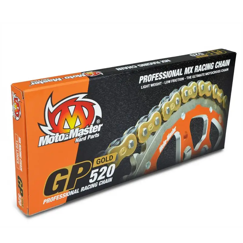 Akce MOTO-MASTER hnací řetěz GP-520G MX PROFESSIONAL MOTOCROSS závodní bez O-kroužků barva zlatá (120 článků, včetně spony)