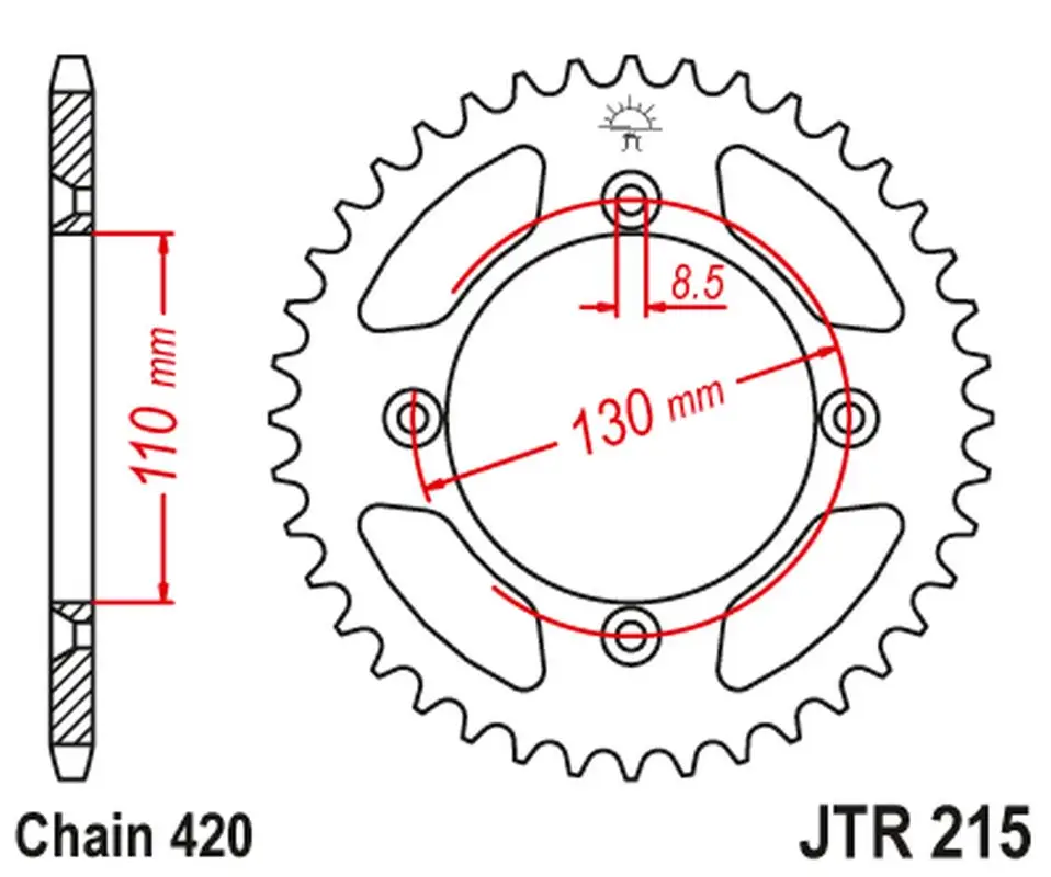 Víkendová Akce JT řetězové kolečko zadní 4306 50 hliníkové RACElité HONDA CR 80/85 (430650JTA) (řetěz 420) barva červená