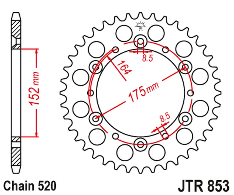 JT řetězové kolečko zadní 856 41 hliníkové RACElité YAMAHA YZ/YZF '88-'98 (85641JTA) (řetěz 520) barva černá Must-Have