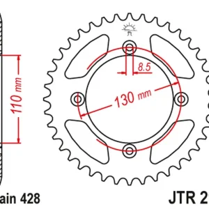 Kup Teď JT zadní řetězové kolečko 249 56 HONDA CR80 '86-02', CR85 '03-07' (24956JT) (řetěz 428)