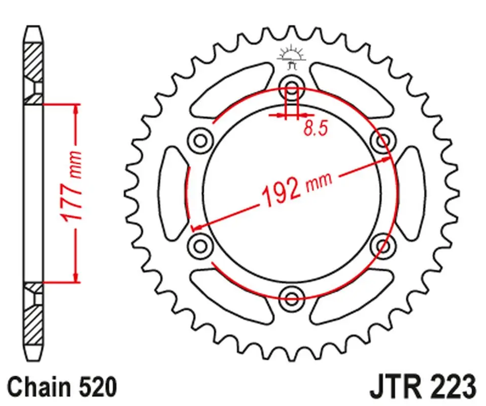 JT řetězové kolečko zadní 223 53 HUSQVARNA WR 250 '83-'84, WR/CR 250 '80, WR 350 '81-'88, WR/CR 400 '81-'89, CR 400/430 '81-'83 (22353JT) Novinka