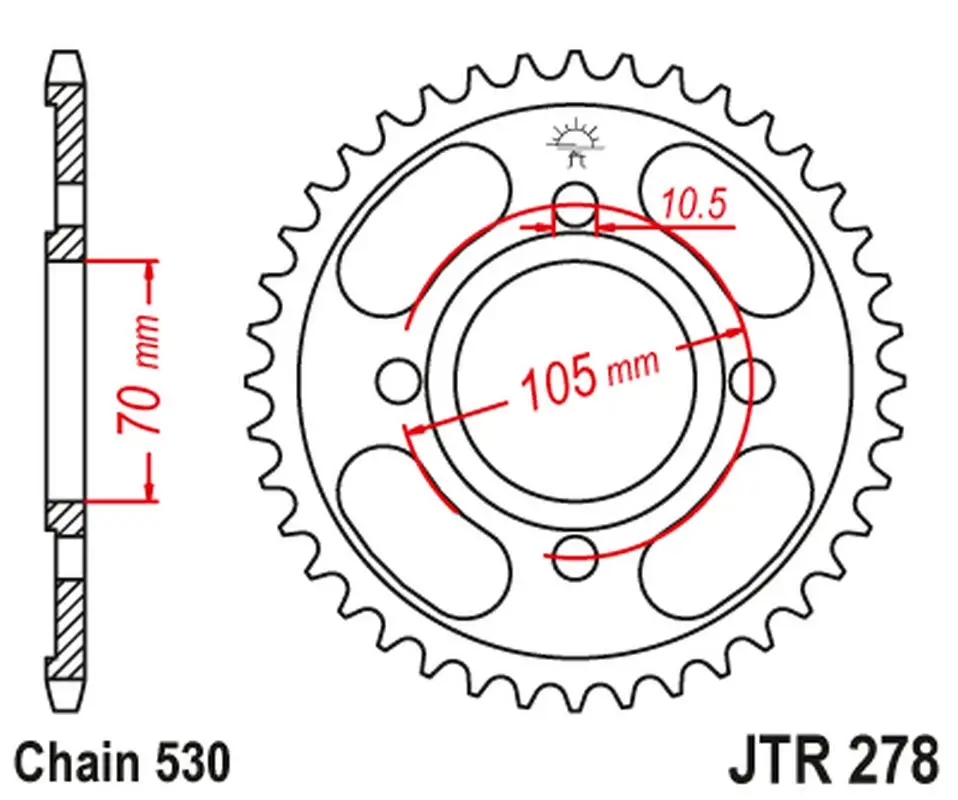 JT zadní řetězové kolečko 278 38 HONDA CB 250 '73-77',CJ 250 '76-79', CB 360/400 '75-79' (27838JT) (řetěz 530) Nízká Cena