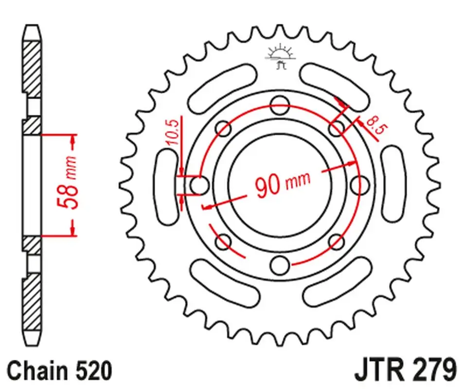 JT zadní řetězové kolečko 279 42 HONDA VT 125C '99-'07 (27942JT) (náhrada za 4668 42 JTR273.42) (řetěz 520) Hit Sezóny