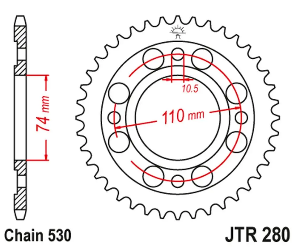 JT zadní řetězové kolečko HONDA CB 500 T '75-77' (28033JT) (řetěz 520) Hit Sezóny