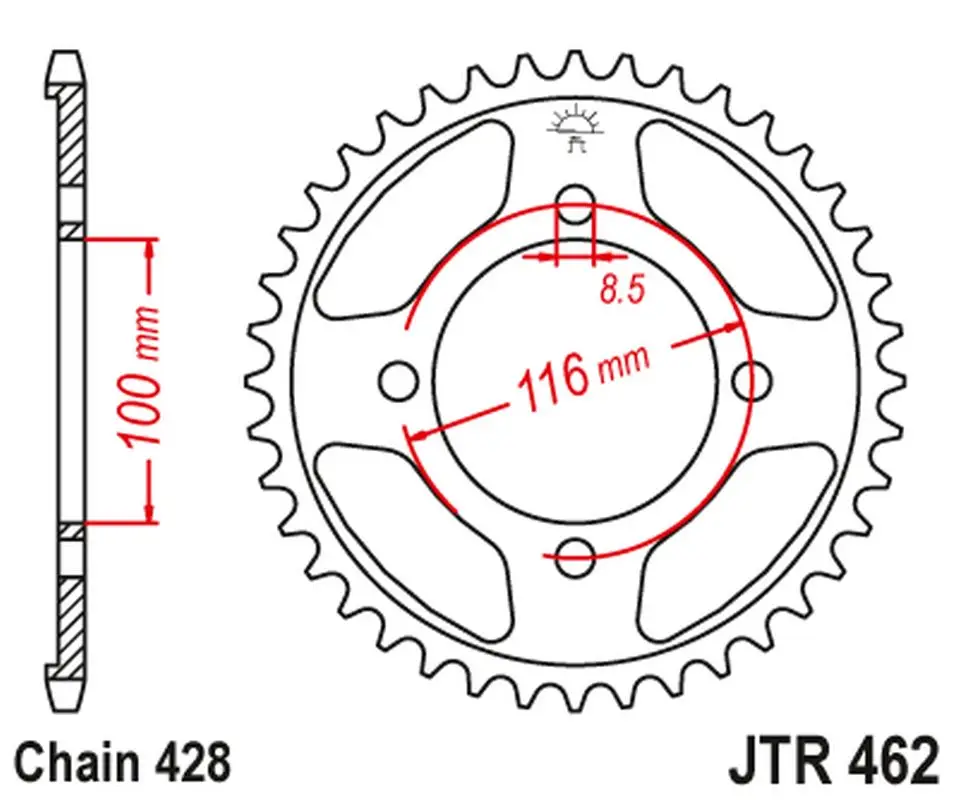 JT zadní řetězové kolečko JTR462 51 KAWASAKI KX 80 '86-99', KX 85 '01-20', KX 100 '86-21' (46251JT) (řetěz 428) konverze Bezpečná Platba