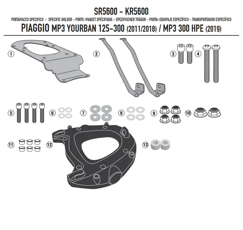 KAPPA zadní nosič kufru PIAGGIO MP3 YOURBAN 125/300, HPE 300 11-24 (s plotnou MONOKEY) Bezpečná Platba