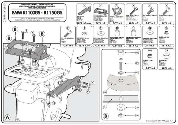 Vysoce Kvalitní KAPPA zadní nosič kufru BMW R 1100GS (94-99), R 1150GS (00-03) ( s plotnou MONOKEY )