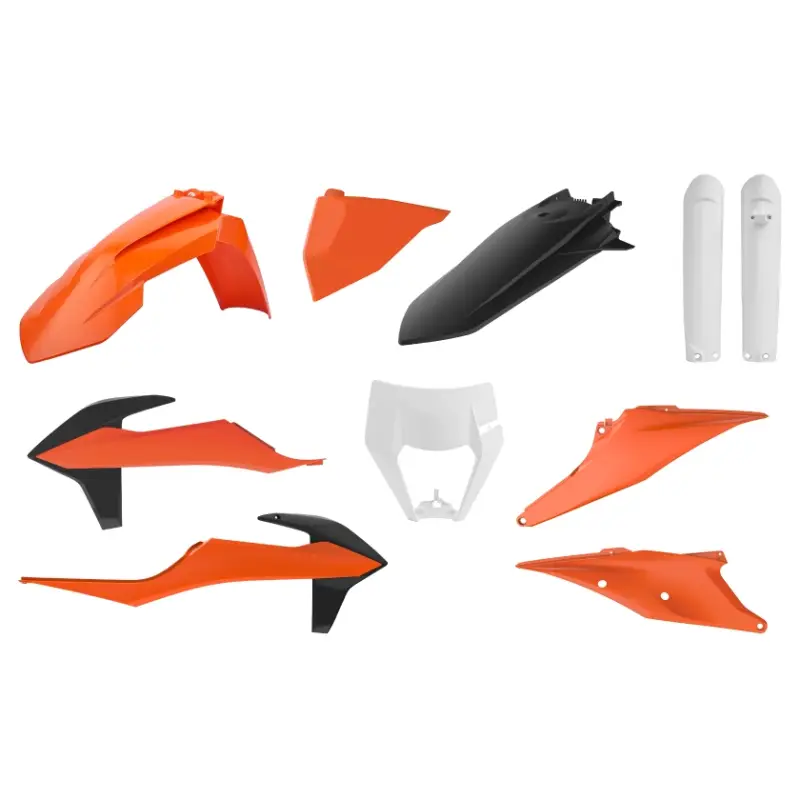 POLISPORT kompletní sada plastů (FULL KIT) KTM EXC/EXC-F TPI 20-23 v sadě kryt světla (8668600002) a kryty tlumičů (8398600003) barva OEM oranžová černá Značkový