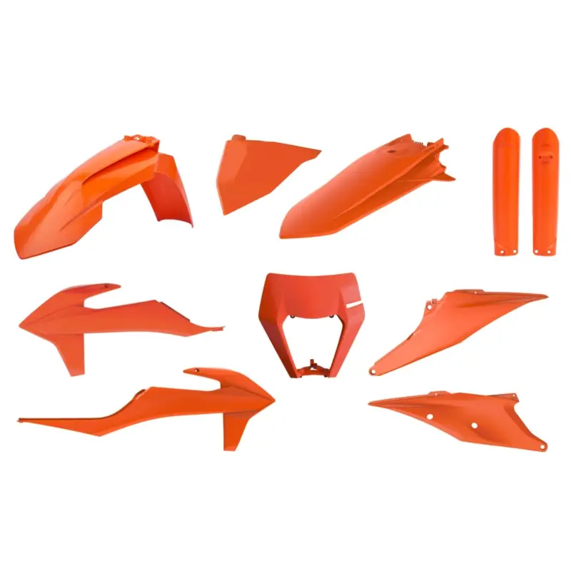 POLISPORT kompletní sada plastů (FULL KIT) KTM EXC/EXC-F TPI '20-'23 v sadě kryt světla (8668600002) a kryty tlumičů (8398600005) barva oranžová Sleva