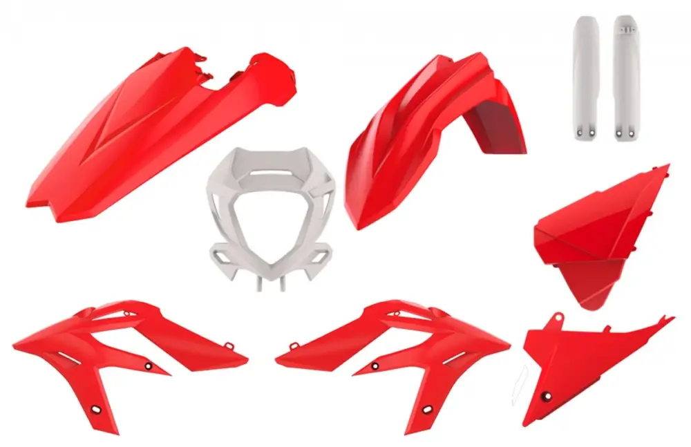 Výprodej POLISPORT kompletní sada plastů BETA X-TRAINER '20-'22 v sadě kryt světla (8667300001) a kryty tlumičů (8398700002) barva červeno bílá