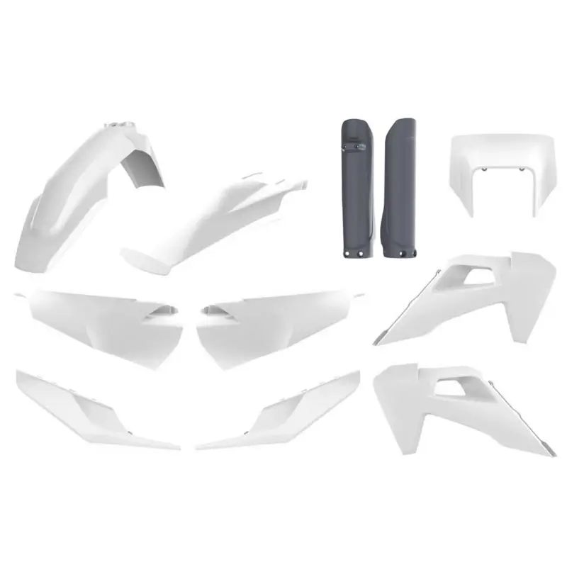 Víkendová Akce POLISPORT kompletní sada plastů (FULL KIT) HUSQVARNA TE/FE TPI 20-23 v sadě kryt předního světlometu (8668700001) a kryty tlumičů (8398900006) barva bílo šedá OEM
