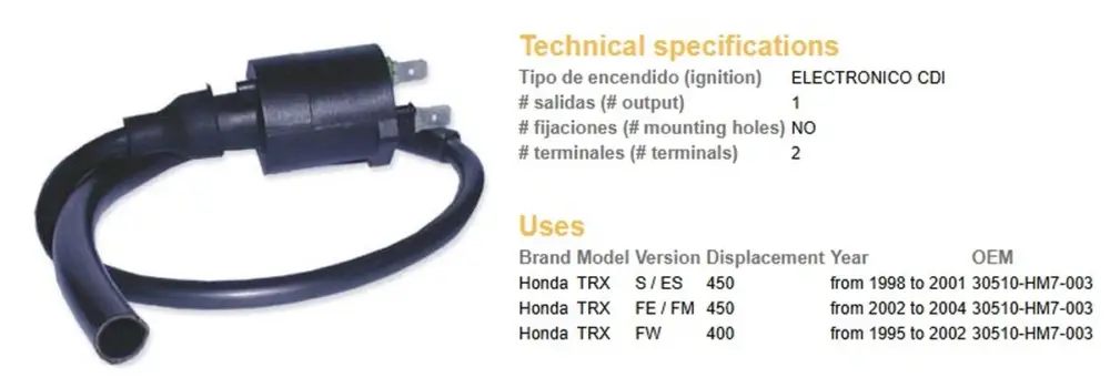 DZE zapalovací cívka HONDA TRX 400FW 95-03; TRX450S/ES/FW/FM/FE 98-04 (30510-HM7-003) (VIC-14605) Nejlepší Cena