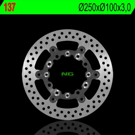 Objednat Nyní NG přední brzdový kotouč KAWASAKI KX 125/250 89-05, KLX 250/300/650R 93-07, SUZUKI RMZ 250 04-06 (plovoucí) (250X100X3) (4X6,5mm) plovoucí