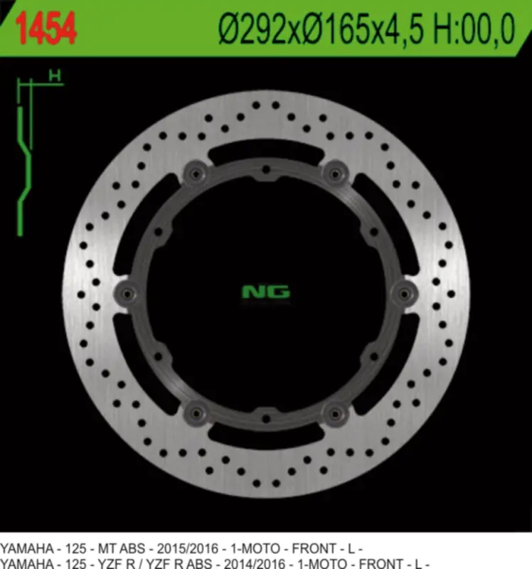 NG brzdový kotouč přední YAMAHA YZF 125R ABS 14-20, MT 125 ABS 15-20 plovoucí (292X165X4,5mm) (6X8,5mm) Finální Výprodej