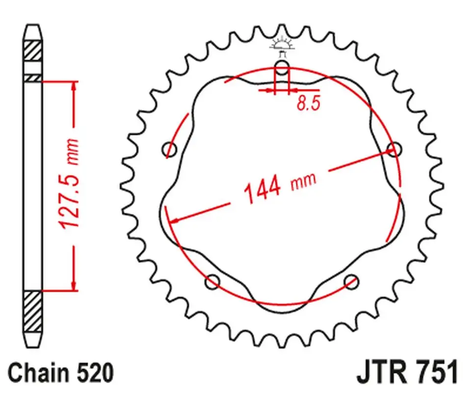 JT zadní řetězové kolečko 4320M 42 DUCATI 950 HYPERMOTARD '19-20, 800 MONSTER '05-07, 748 BIPOSTO '95-03, (potřebný adaptér JTA750B) (4320M42JT) (řetěz 520) Akční Cena