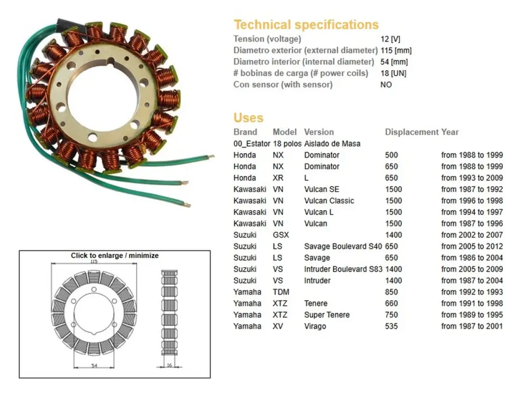 Odeslání Ihned DZE stator (vinutí) alternátoru HONDA NX 650 DOMINATOR 88-99; XR 650L 93-09; KAWASAKI VN 1500 VULCAN 87-97; SUZUKI LS 650 SAVAGE 86-12; VS 1400 INTRUDER 87-09; GSX 1400 02-07; YAMAHA XTZ 660 TENERE 91-98; XTZ 750 SUPER TENERE 89-95