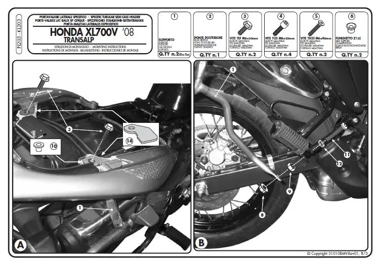 Objednat Nyní KAPPA boční nosič kufru MONOKEY HONDA XL 700V TRANSALP (08-13) - také pod kufry MONOKEY K'MISSION ALU